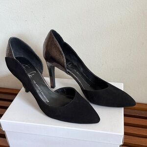 Stylish Franco Sarto Black and Bronze Women's Heels